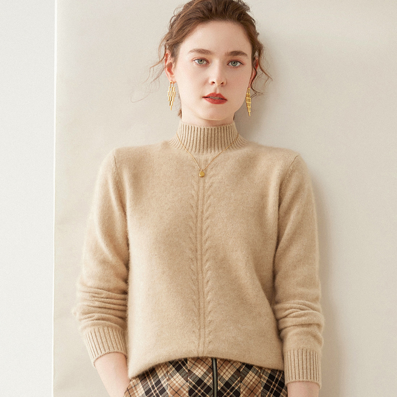 山羊绒七针麻花半高领女士新款SH371