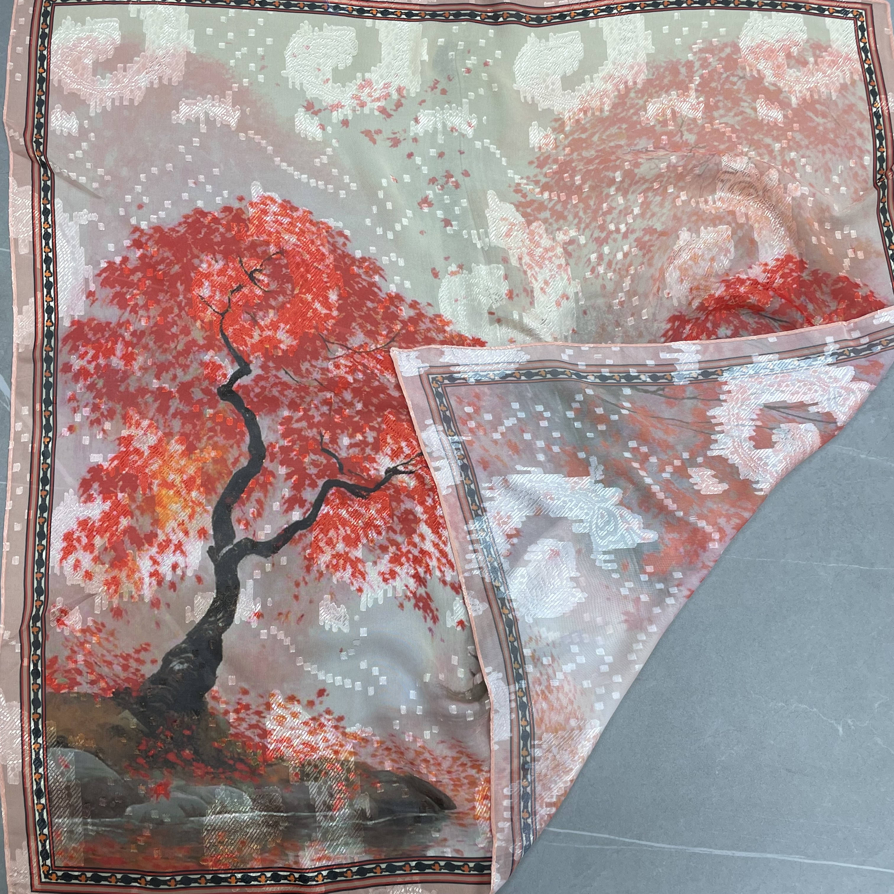 【红枫墨绮】70*70新款中国风围巾女时尚百搭洋气旅行(972）