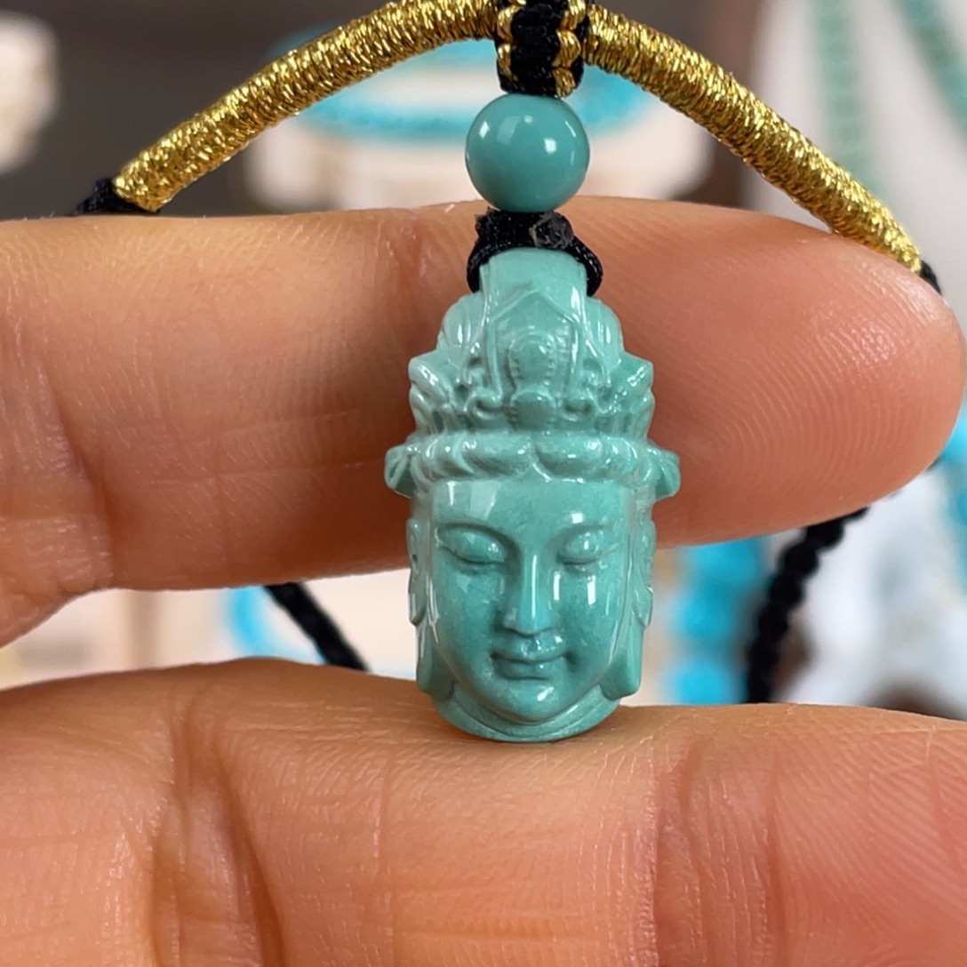 绿松石未镶嵌套链高瓷绿观音