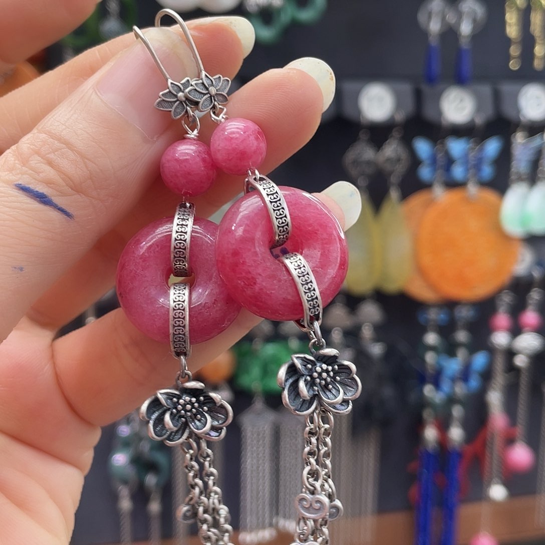 蔷薇辉石银S925镶嵌耳钉悦*儿928ghbgg