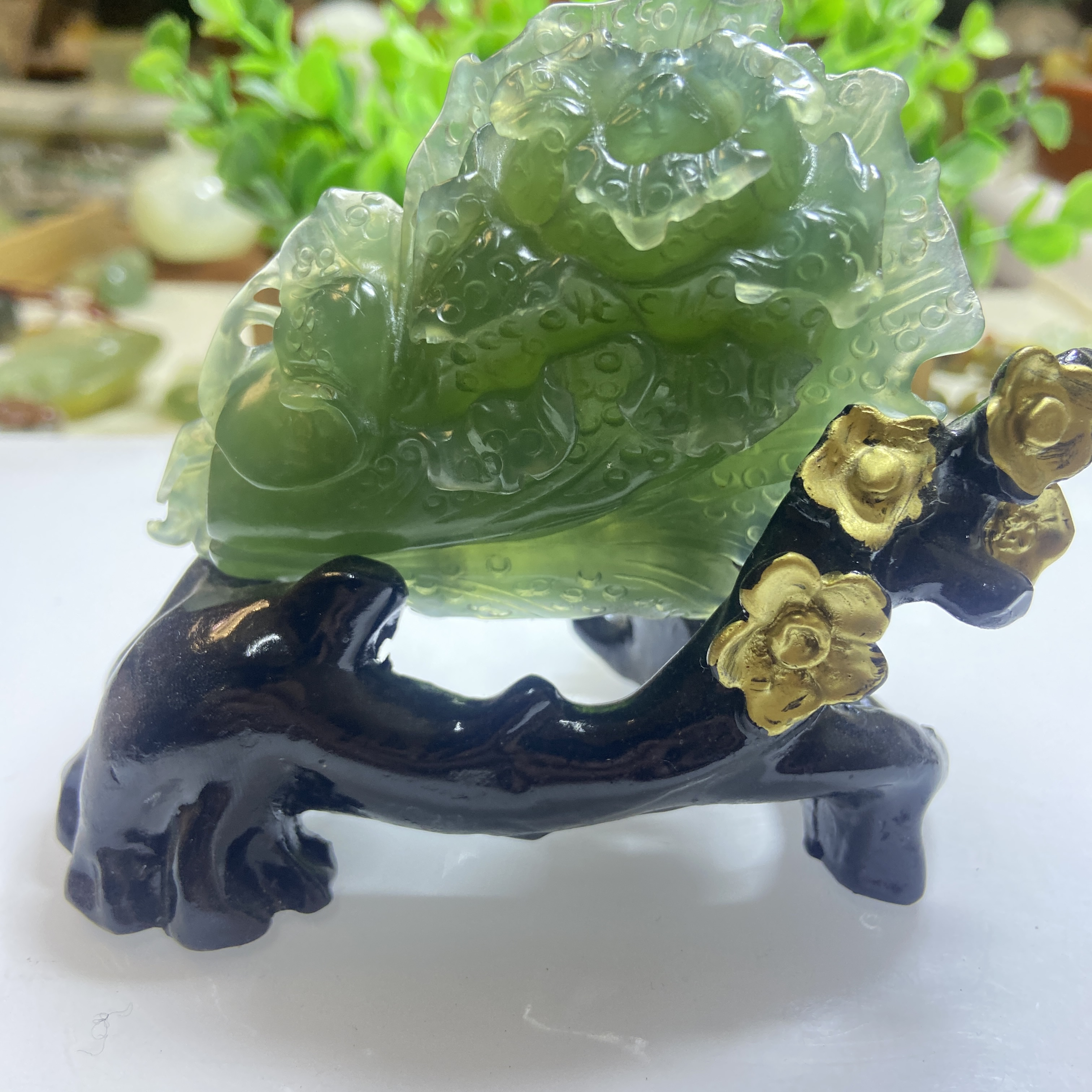 岫玉绿料白菜百财聚来茶宠桌摆