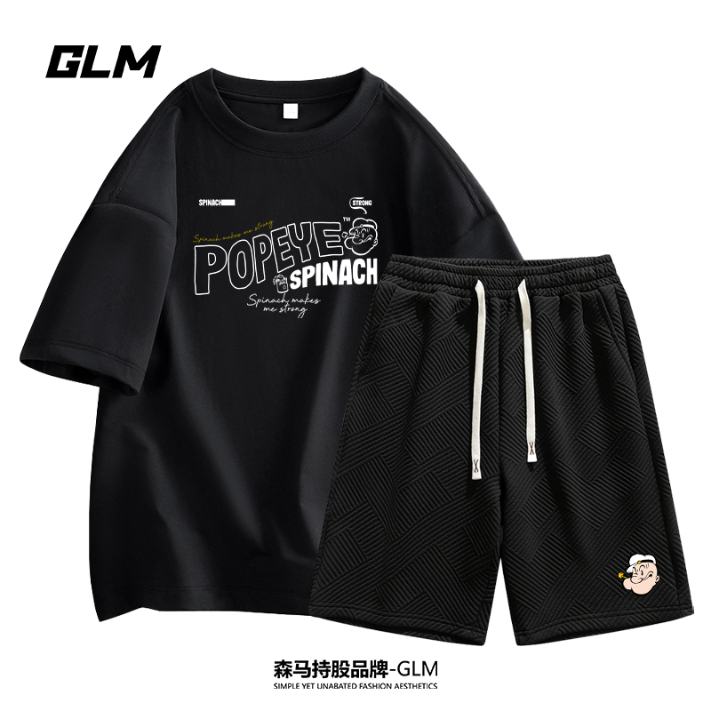 大力水手联名GLM【运动套装】潮流短袖T恤青少年百搭五分裤纯棉上衣