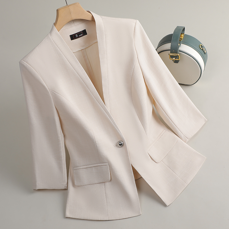 无领西装外套女春夏七分袖小个子高级感百搭气质休闲薄款西服上衣