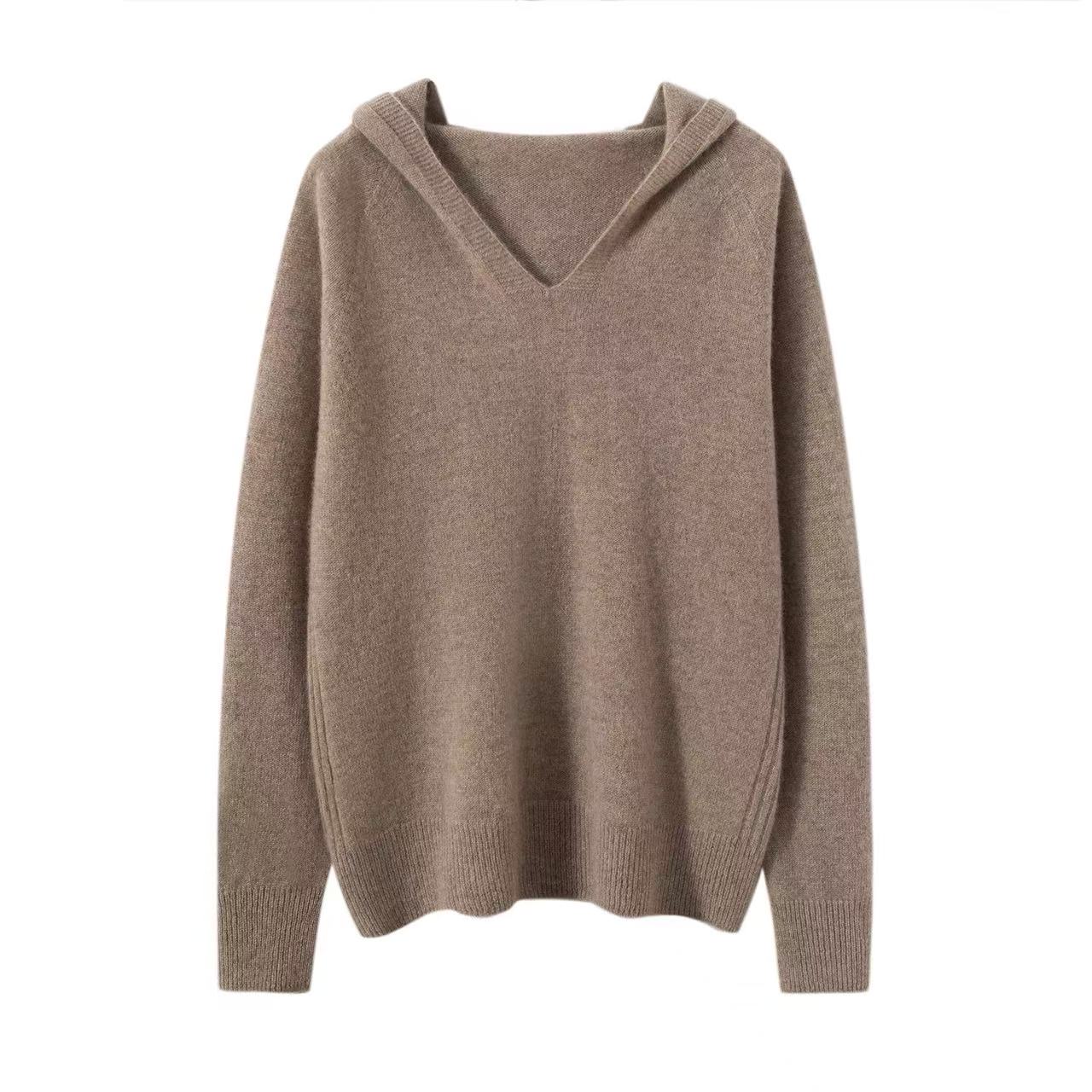 【康赛尼帽衫】100%纯山羊绒女连帽针织衫一线成衣帽衫宽松连帽打底