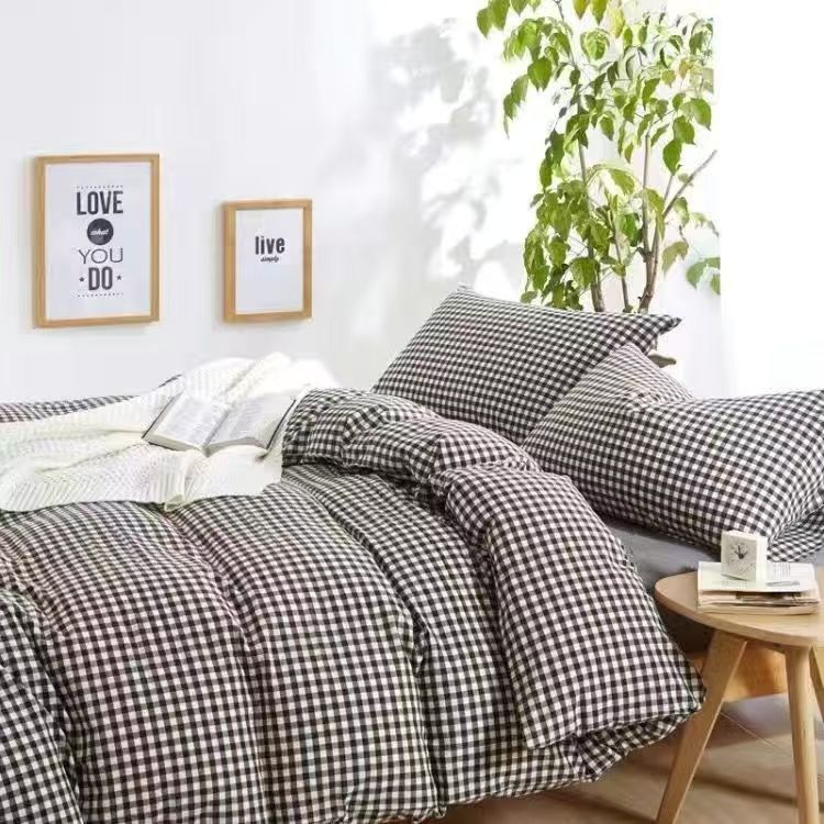 全棉100%色织水洗棉床品  40黑白小格