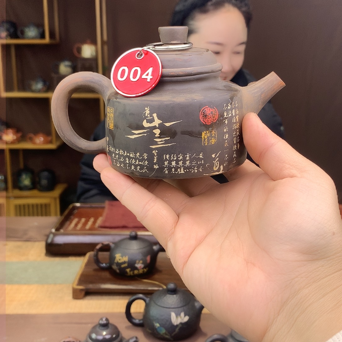 壶建水紫陶彩填手磨茶壶微瑕004