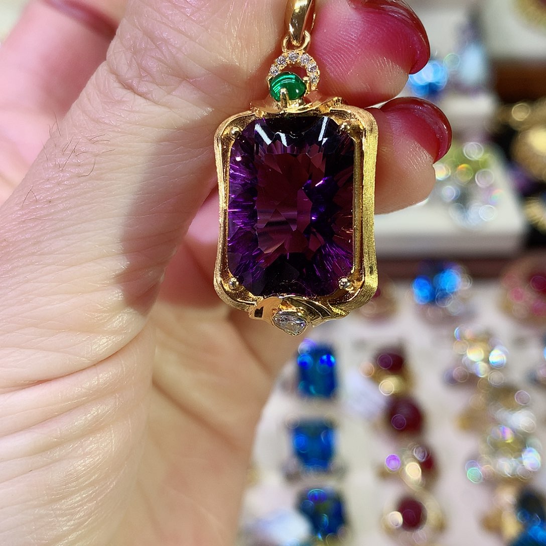 紫晶颈饰银S925镀金镶嵌