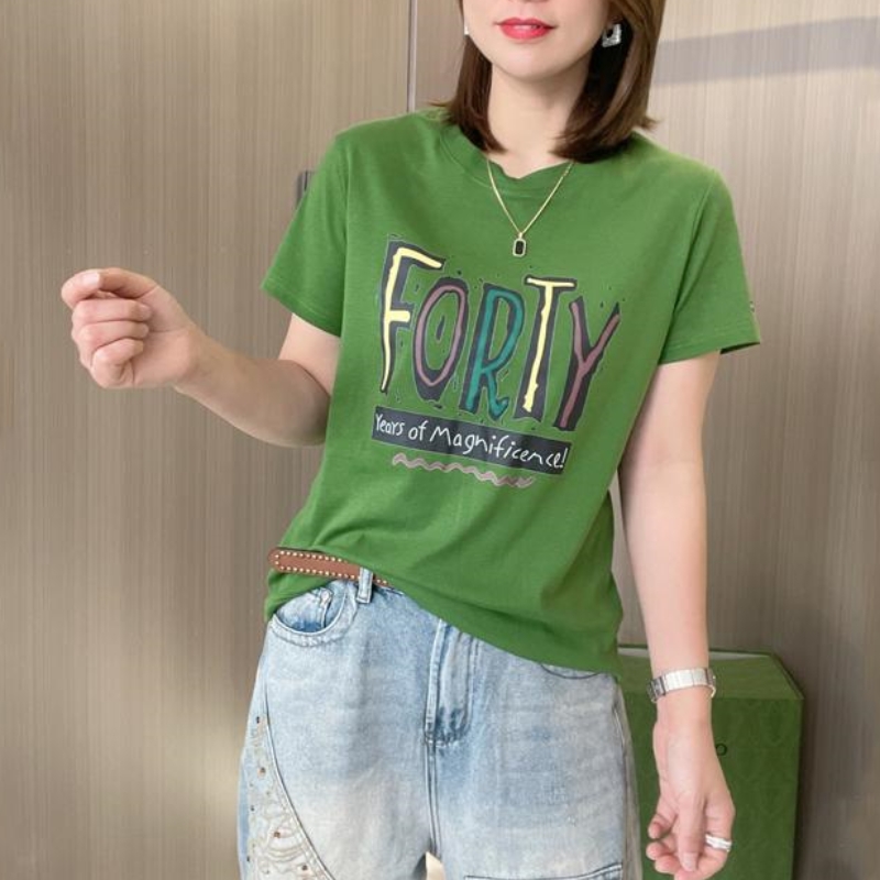 夏季圆领印花短袖女士纯棉T恤修身春夏自情侣宽松白色显瘦韩版
