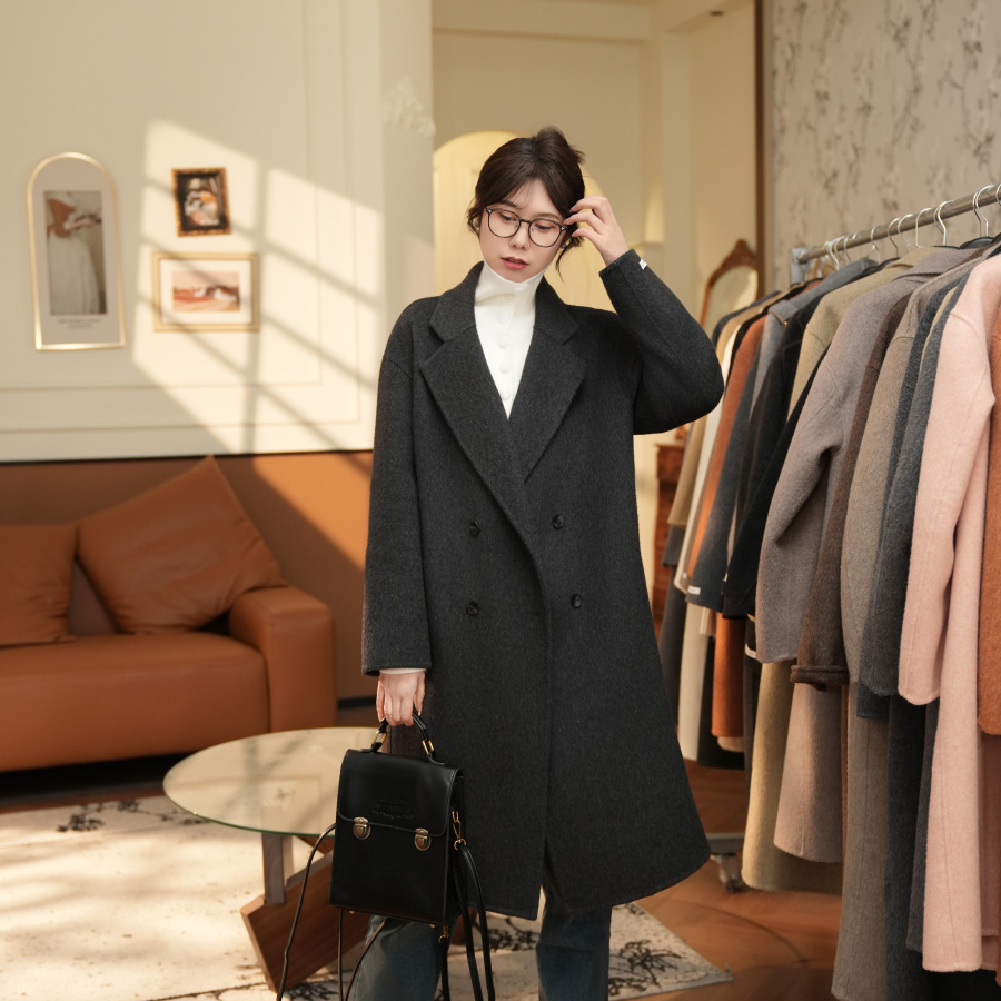 【荟老师严选】421双面毛呢羊毛大衣中长款秋冬慵懒新款百搭显瘦女