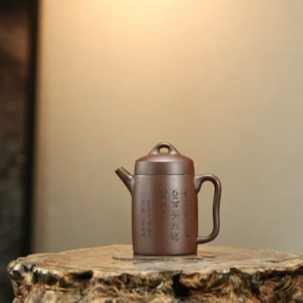 宜兴紫砂壶汲直·全手工·160cc原矿老紫料 慕古：清.申锡汲直壶