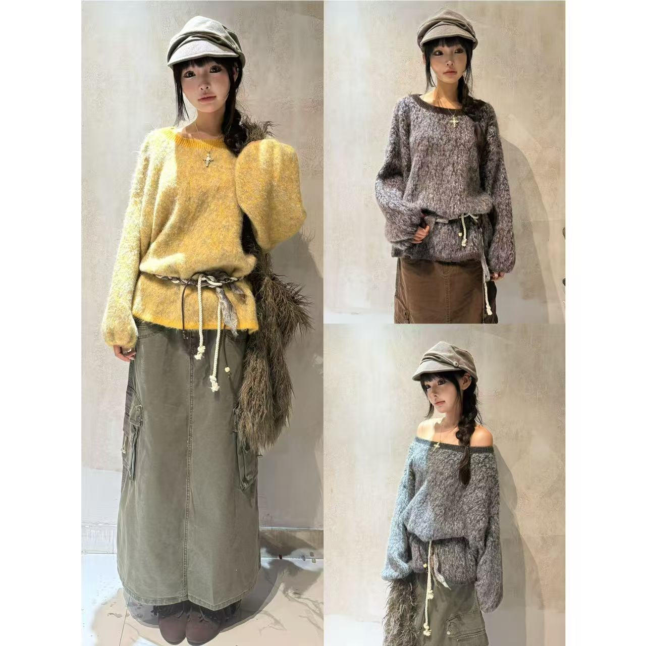 jeongill*冬季韩版宽松百搭圆领套头软糯毛衣针织衫