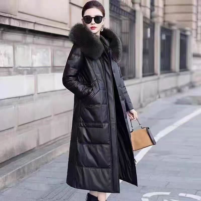 ”雪之吻“修身显瘦保暖大狐狸毛l领连帽款鹅绒服中长款