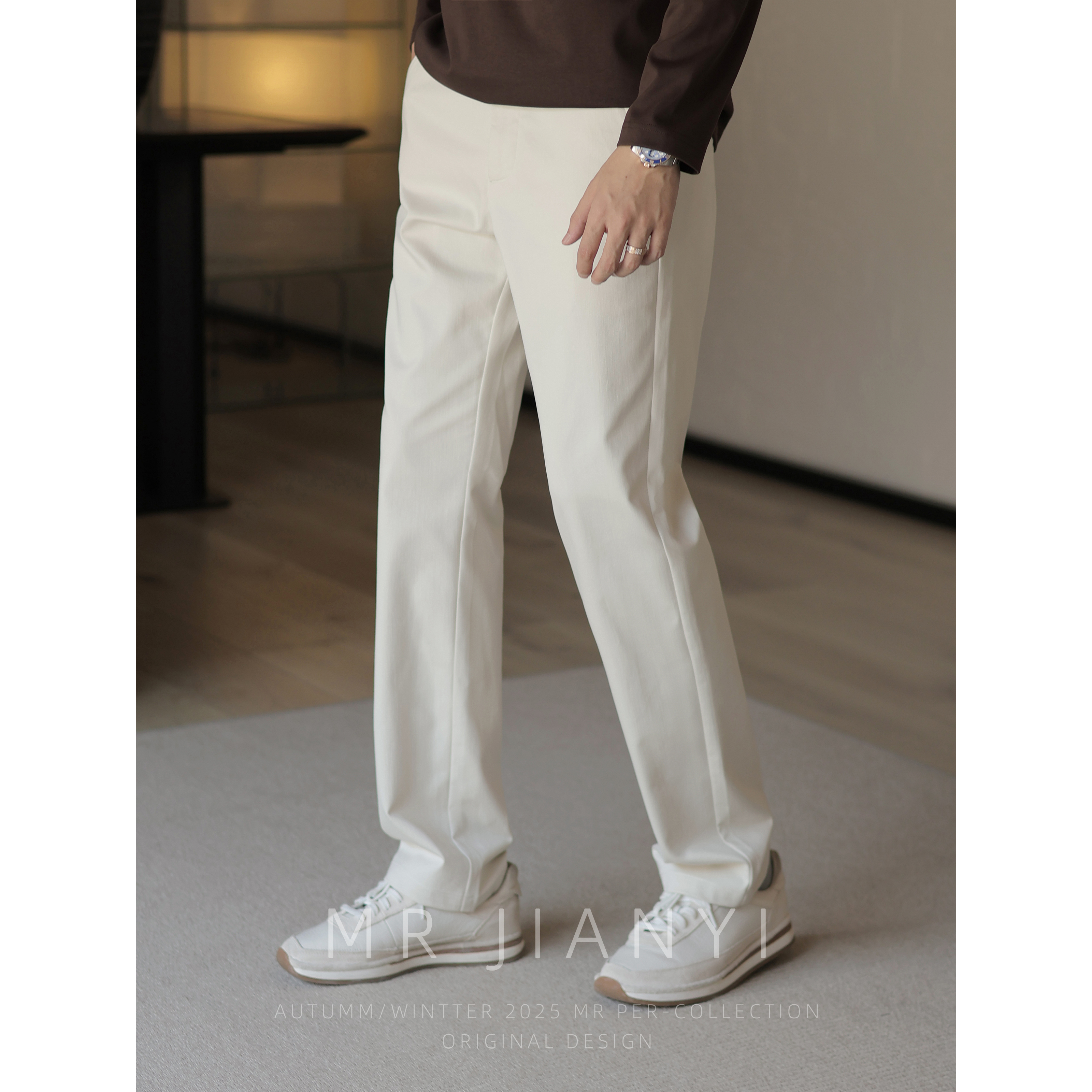 MR JIANYI秋季意式隐贵刺绣直筒长裤绅士衣橱C位商务休闲西裤男款