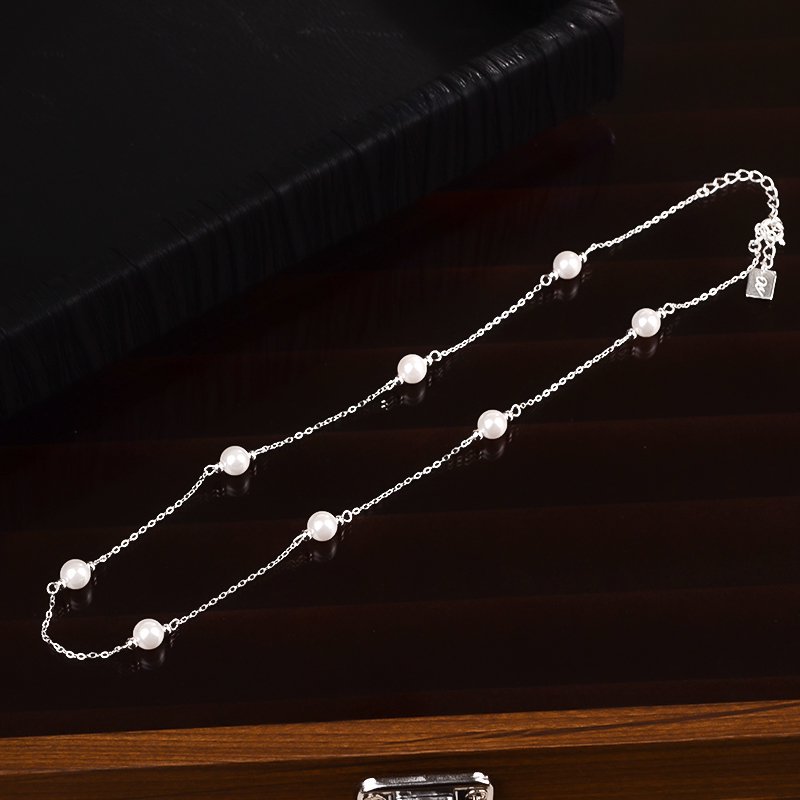 链子925银仿珍珠 925银吊链白色圆形优雅41486