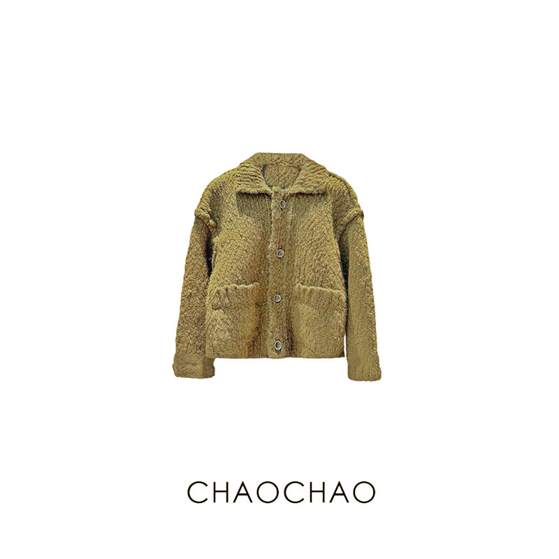 CHAOCHAO｜休闲大肚羊毛金线混纺针织长袖金线翻领毛衣复古双色