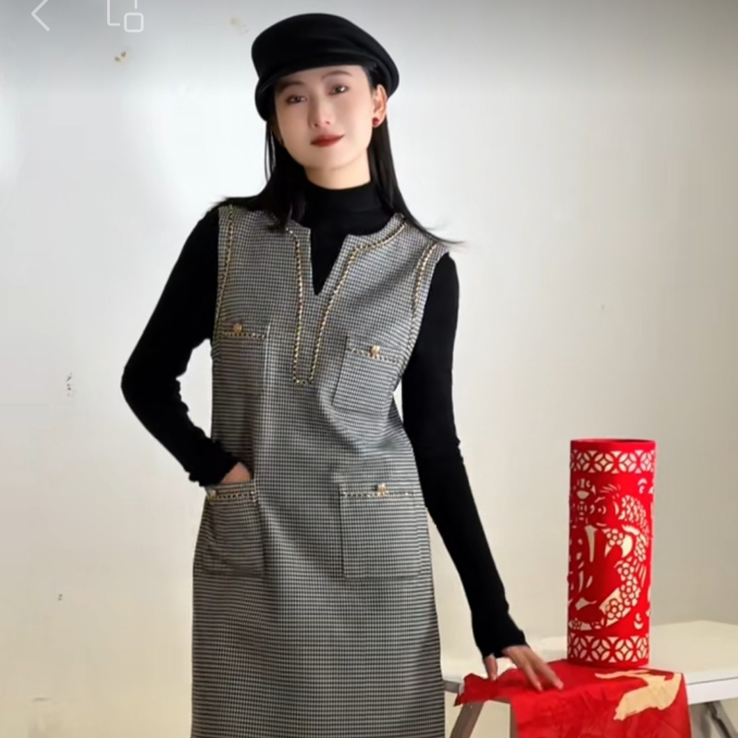 MASIENDI/玛丝恩迪秋冬显瘦气质格纹连衣裙50664