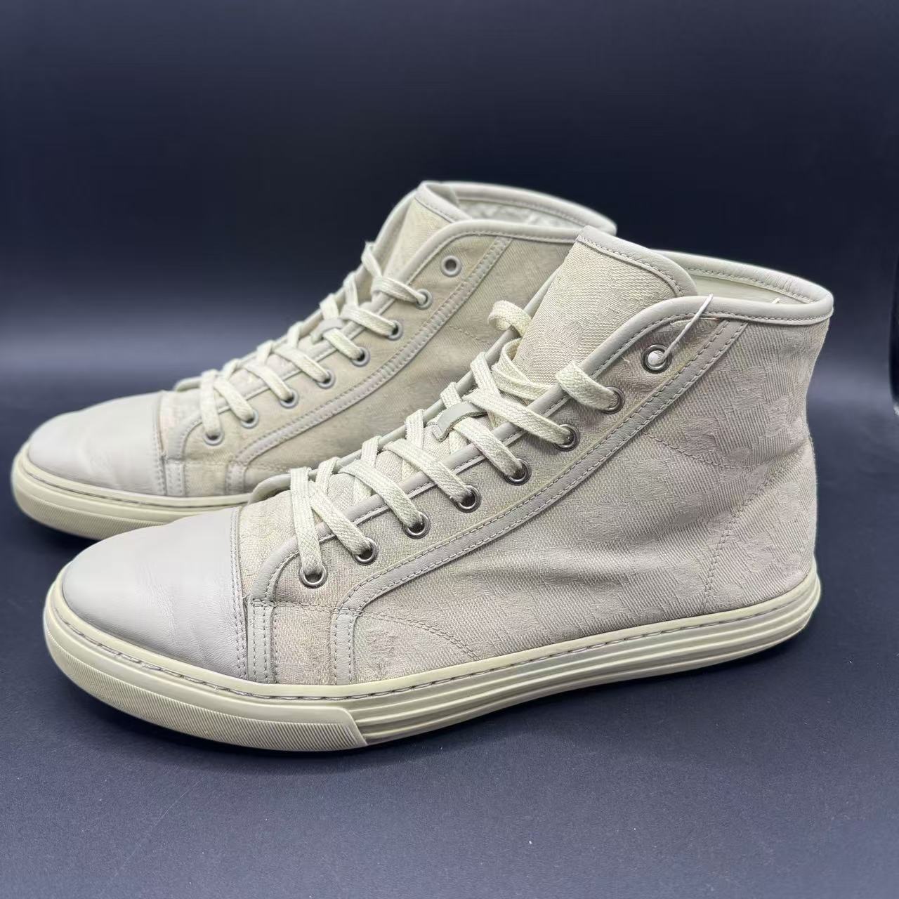 95新 GUCCI/古驰 休闲潮流米色针织高帮板鞋 43码 zy124