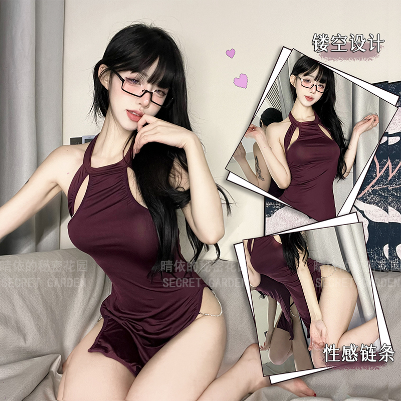 【紫色妹妹】性感连衣裙吊带裙紧身短裙显瘦气质紫色有韵味露背链条