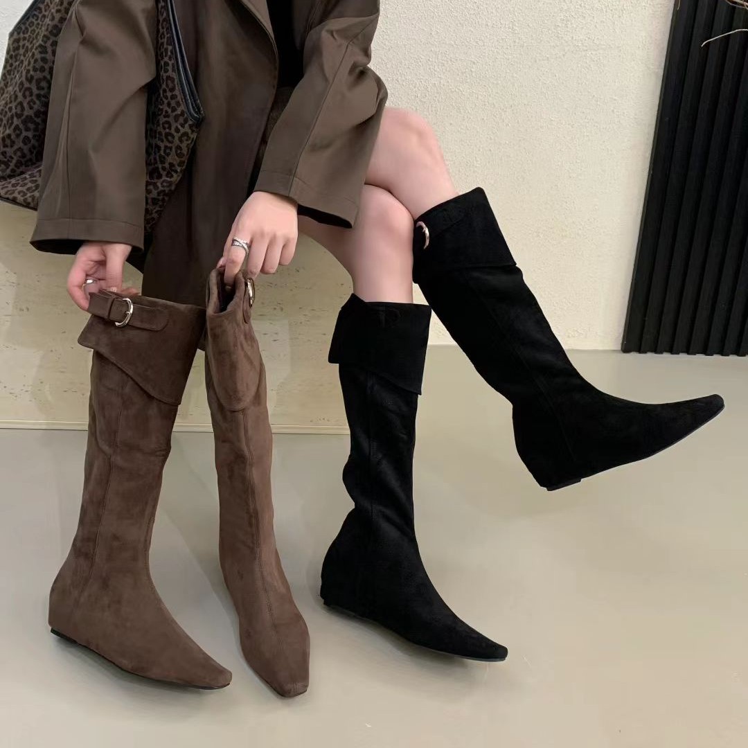 长腿御姐！美拉德复古磨砂方头骑士靴女款皮带扣简约百搭显瘦长靴