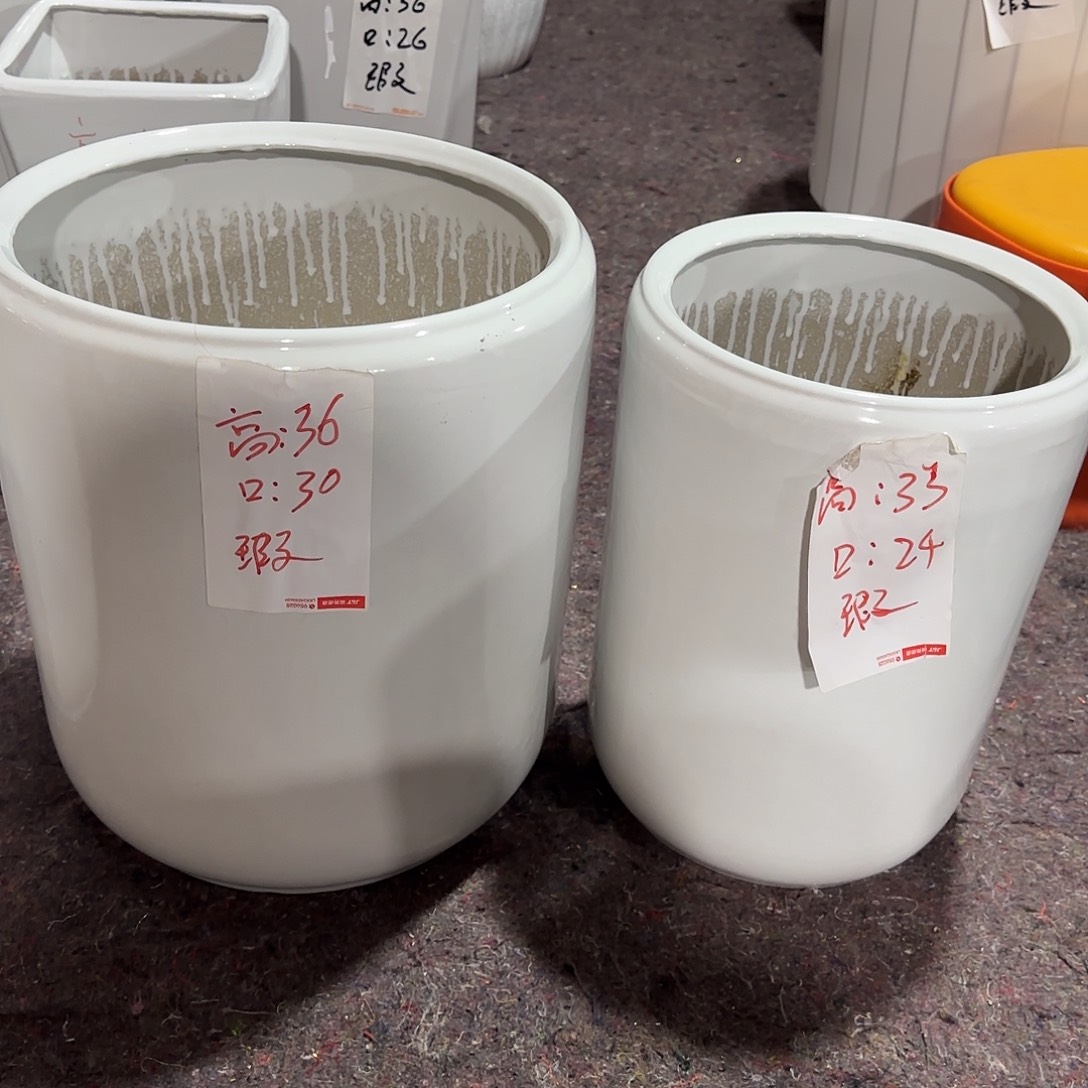 直筒一中一小白色花盆