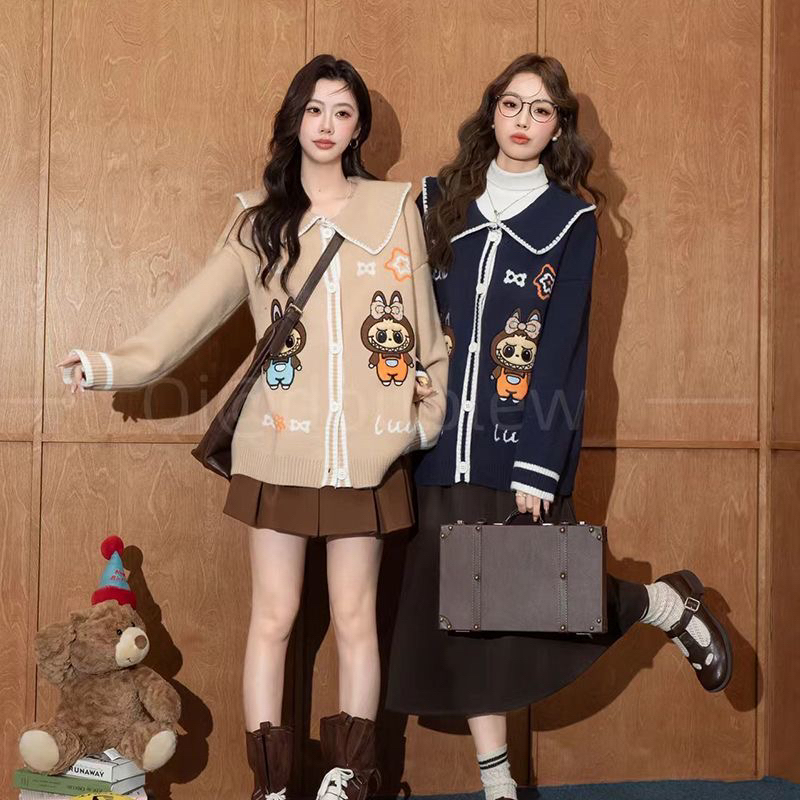 卡通秋季新款时尚气质百搭显瘦长袖上衣女款宽松洋气韩版毛衣开衫