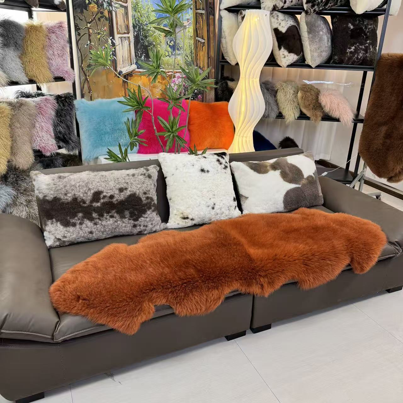 焦糖色澳洲羊皮垫子皮毛一体沙发垫飘窗垫地垫