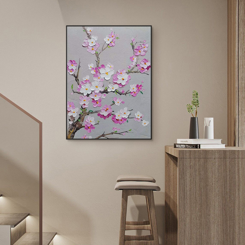 砂岩厚油肌理画花餐厅小众艺术装饰画走廊过道现代简约挂画花6080