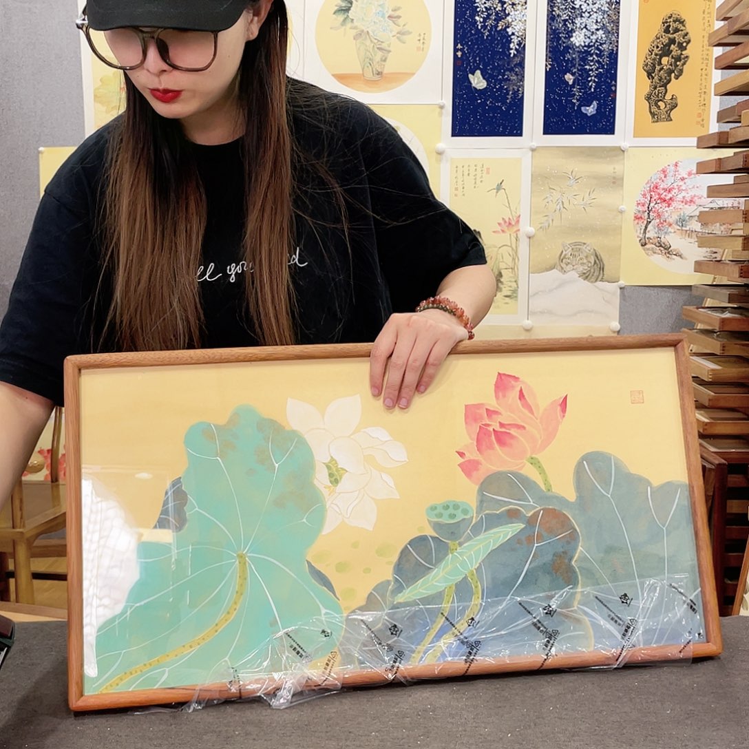 国画手绘带框尺寸：36*69