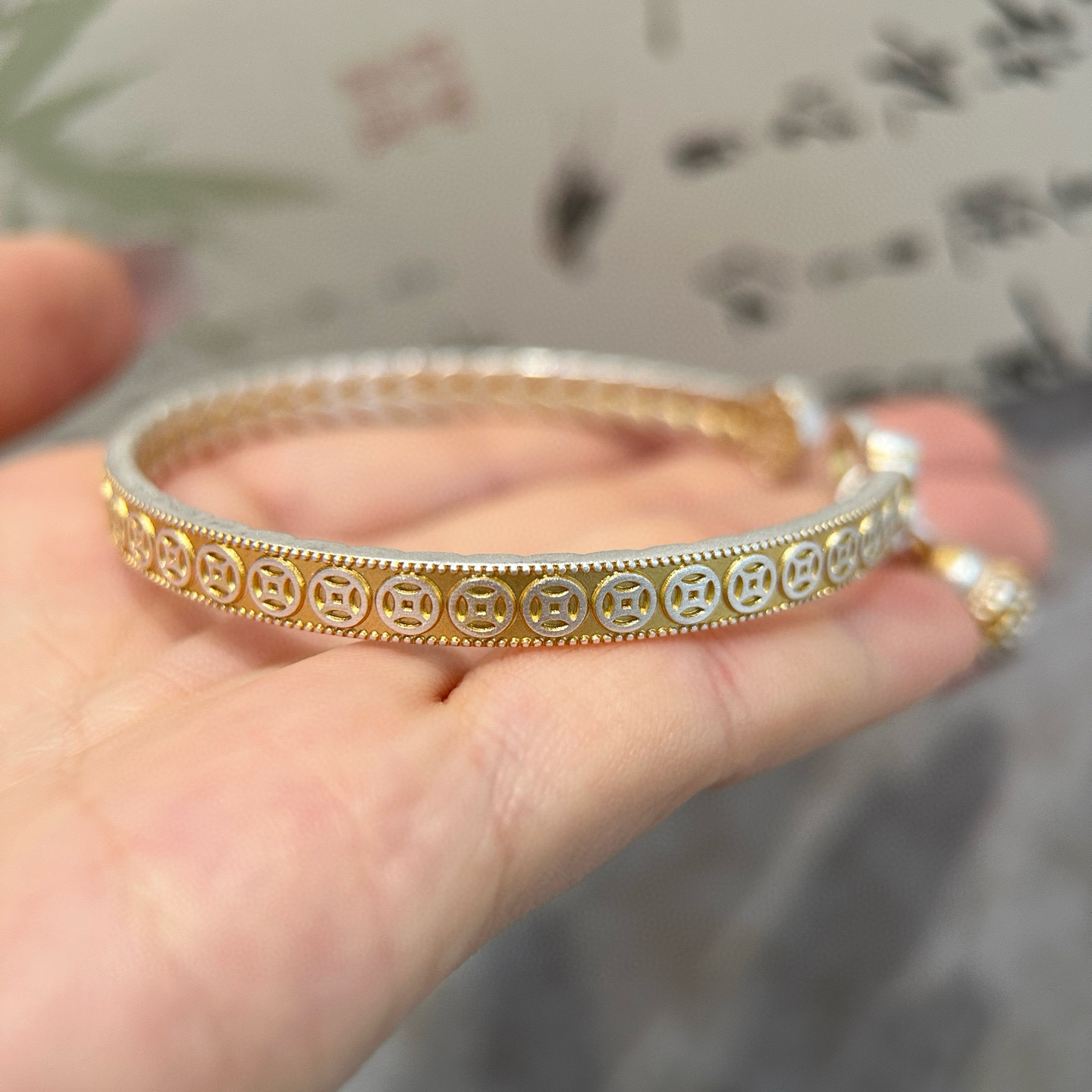 足银手镯 A17描金铜葫芦手镯八方来财实心新中式送礼女精美轻奢