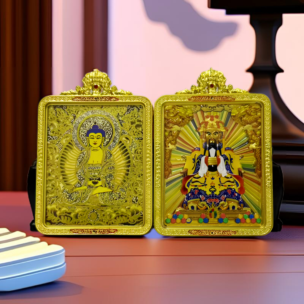 《品悦藏传》双鹿Z06八大守护立体唐卡福牌，手绘描金鎏金镀K金工艺 