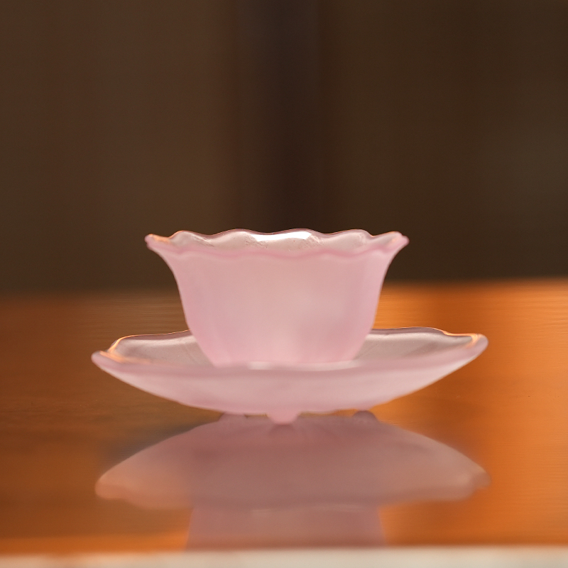 福利 樱花粉手工琉璃花萼茶杯+杯垫精美优雅高档女士品茗杯 c0320