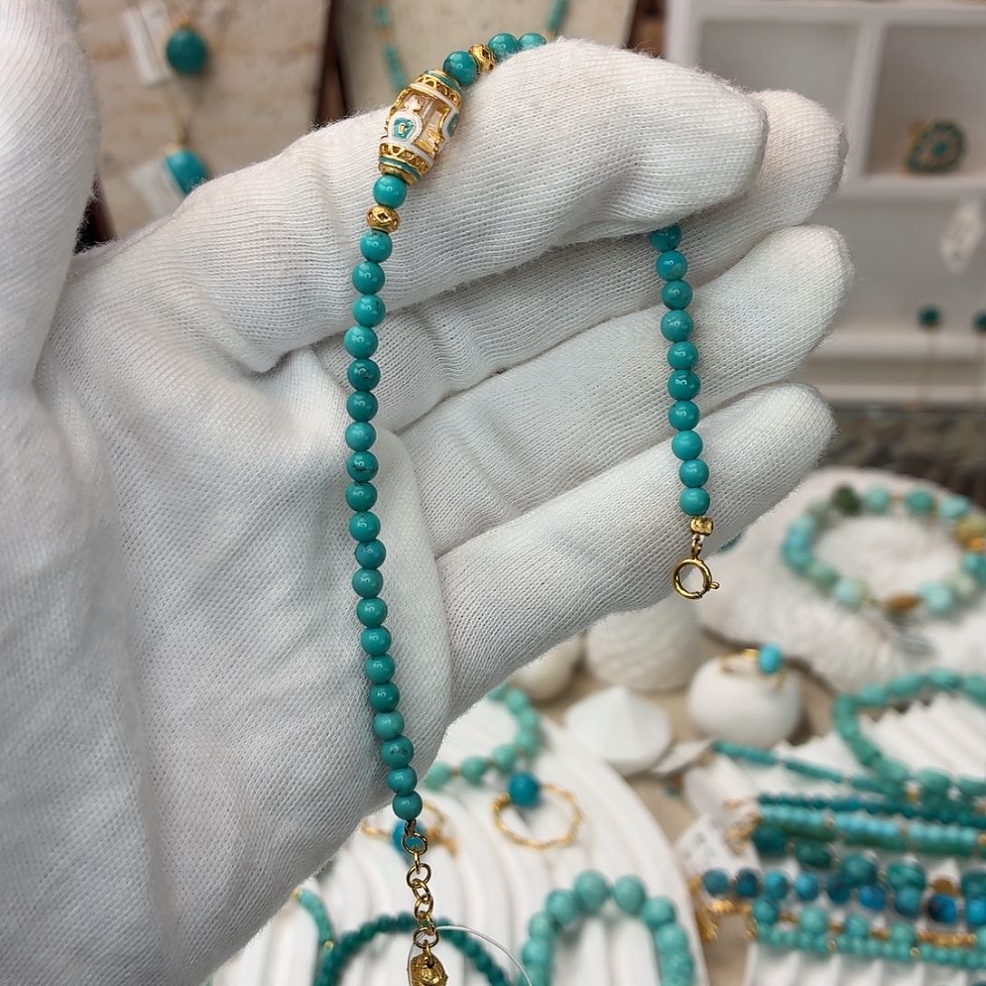 银S925镀金镶嵌绿松石手链