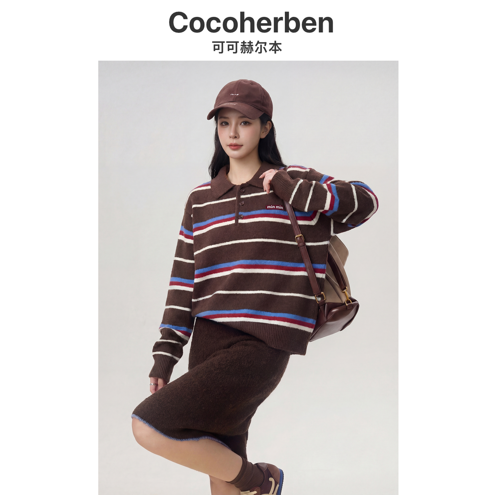 CocoHerben长袖针织条纹学院风秋冬毛针织衫衫针织衫韩版25HZ4099