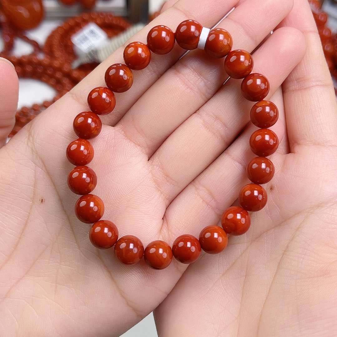 南红玛瑙未镶嵌手链瓦西收藏级锦红满肉单圈8mm