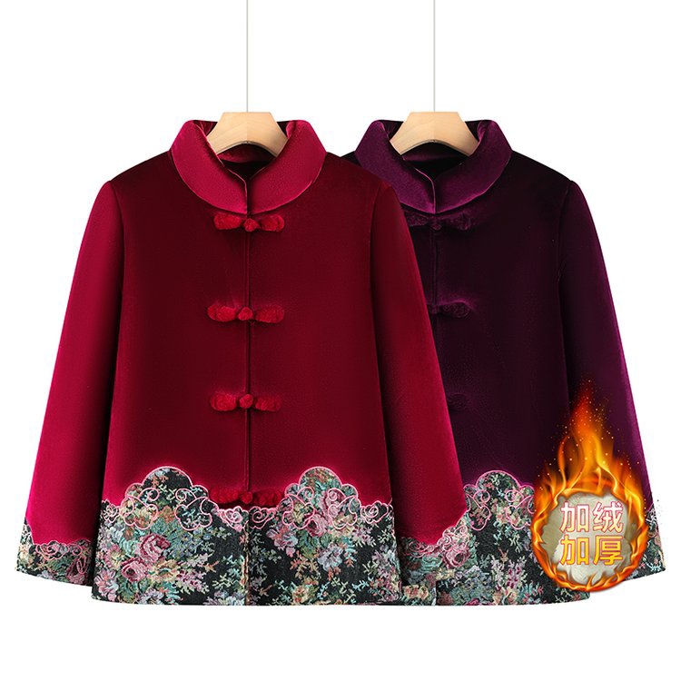 老年人冬装女加绒棉衣服70岁80奶奶唐装棉袄妈妈短款加厚外套太太