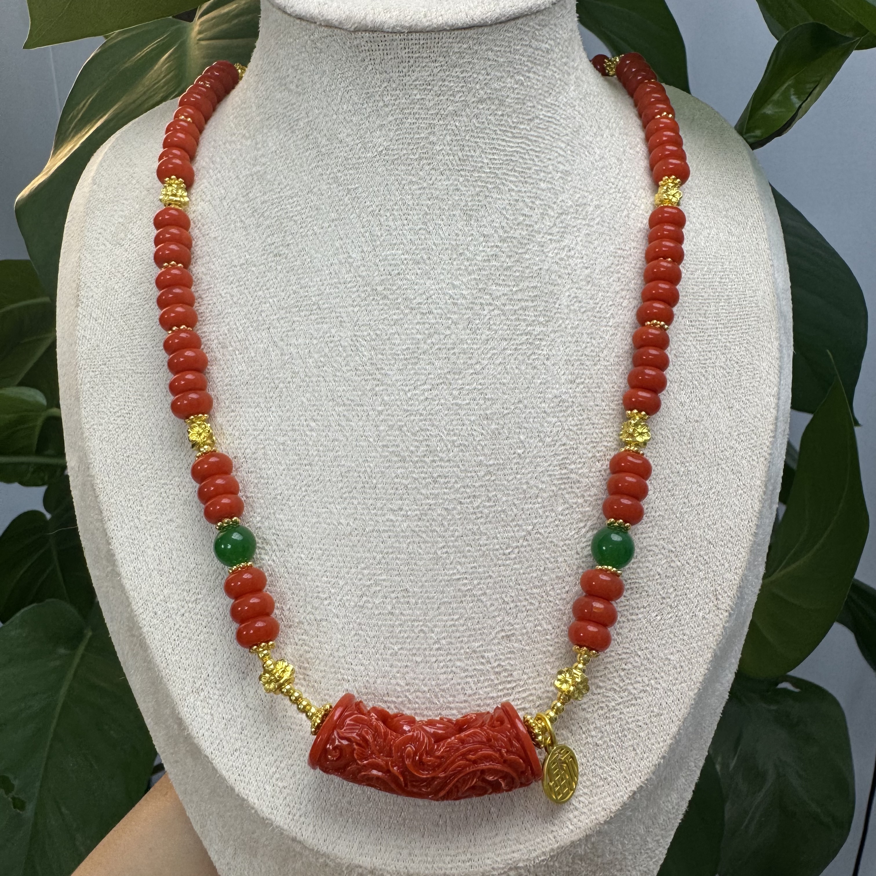 非金属珐琅项链 橘色 0.8mi算盘珠雕刻项链 S356