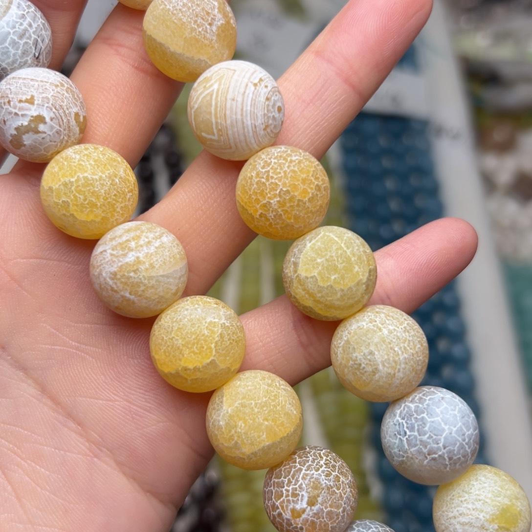 玛瑙/玉髓合金珠宝半成品K104 16mm天然磨砂龙鳞纹玛瑙圆珠一条