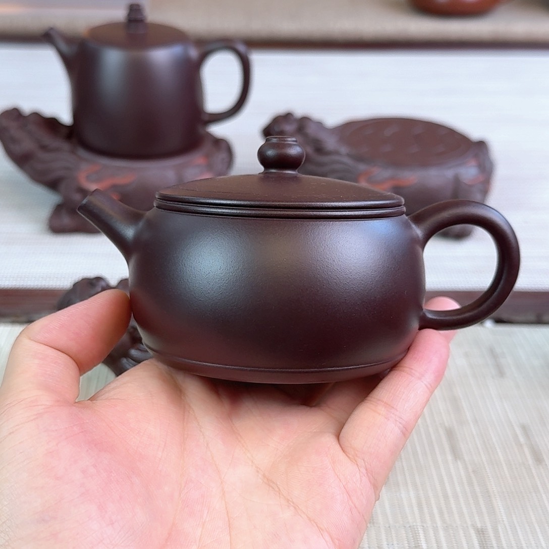 茶壶紫砂220cc老紫泥乐鼓全手工