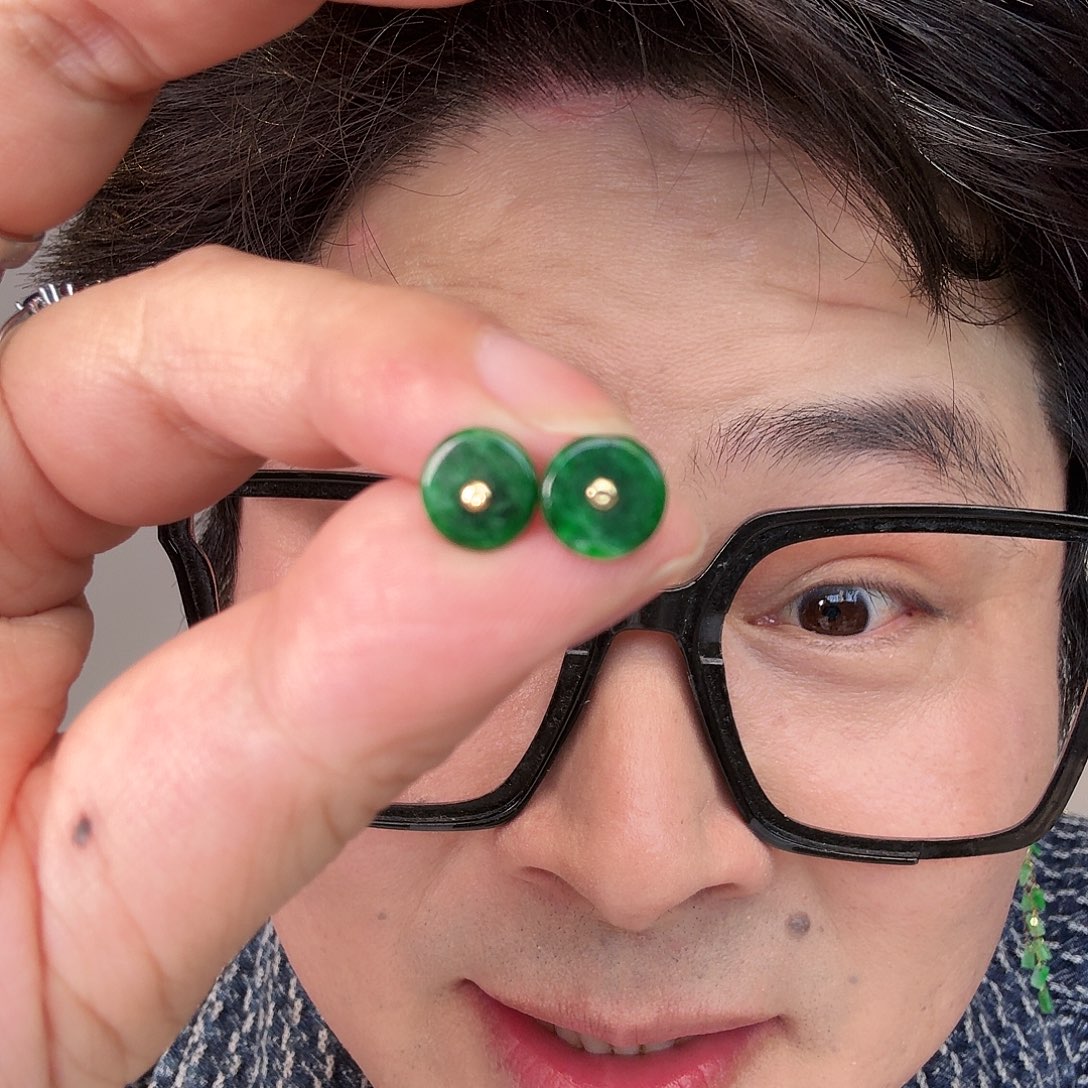 翡翠18K金镶嵌颈饰一对