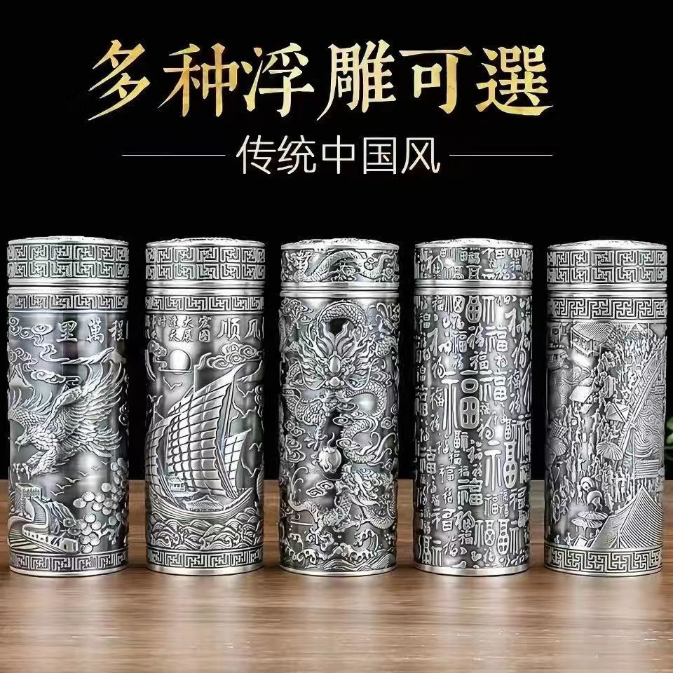 银杯子内外足银999雪花银保温杯高档礼品复古银茶杯纯手工正品