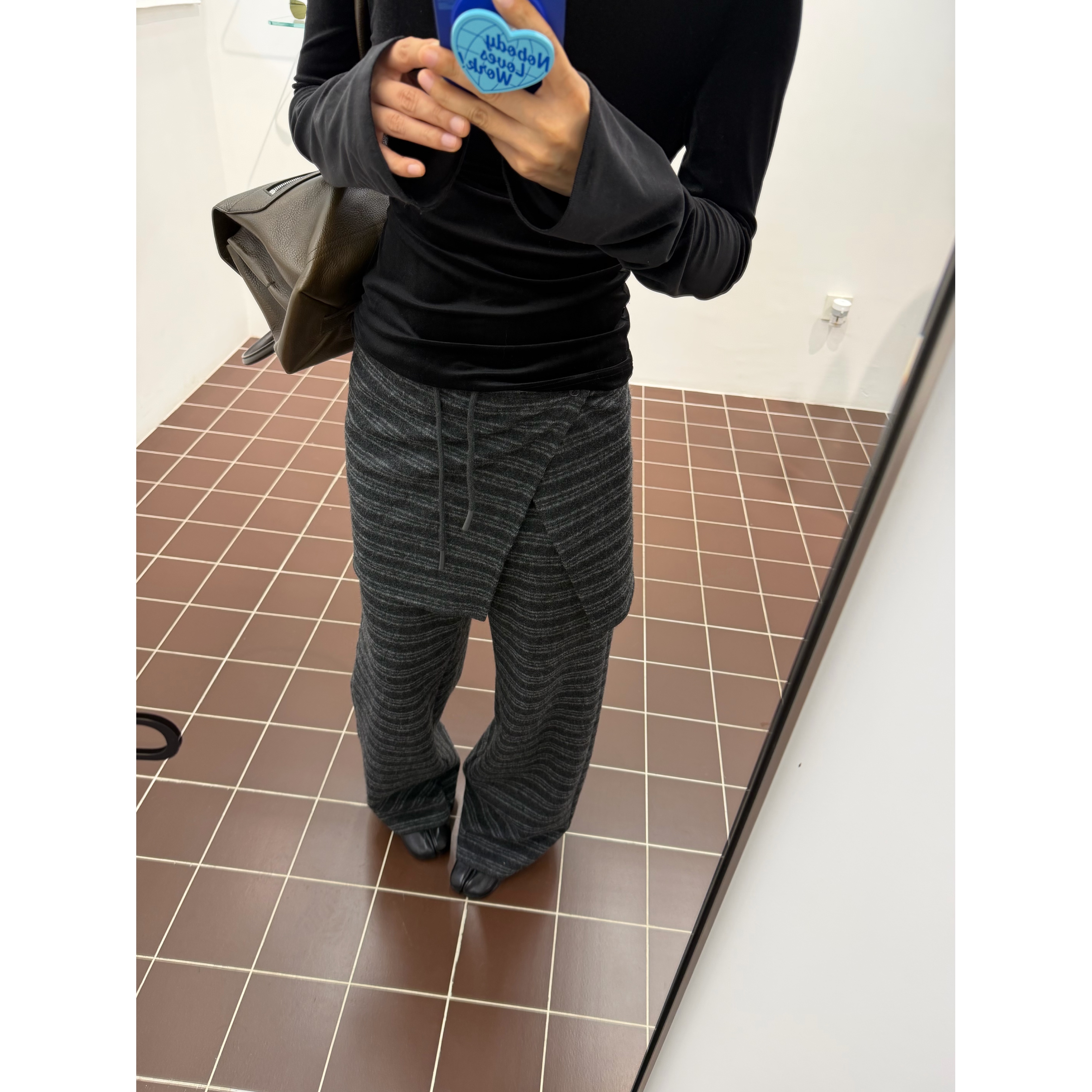 INAIEN “锁温神裤”400克羊毛亲肤松紧腰弹力直筒条纹休闲裤D8028