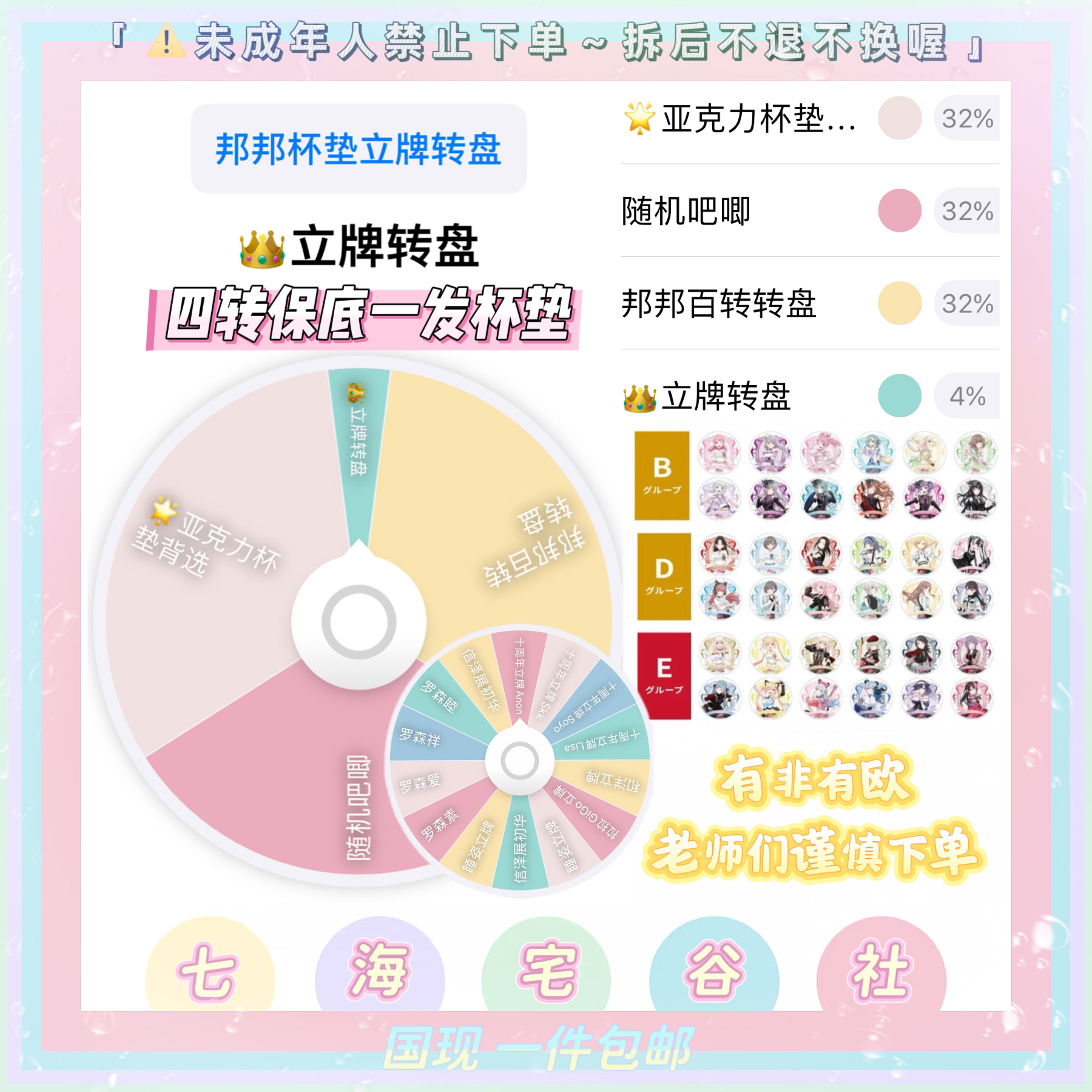 【Bangdream】十周年纪念杯垫立牌1/4转盘（盲盒代拆）