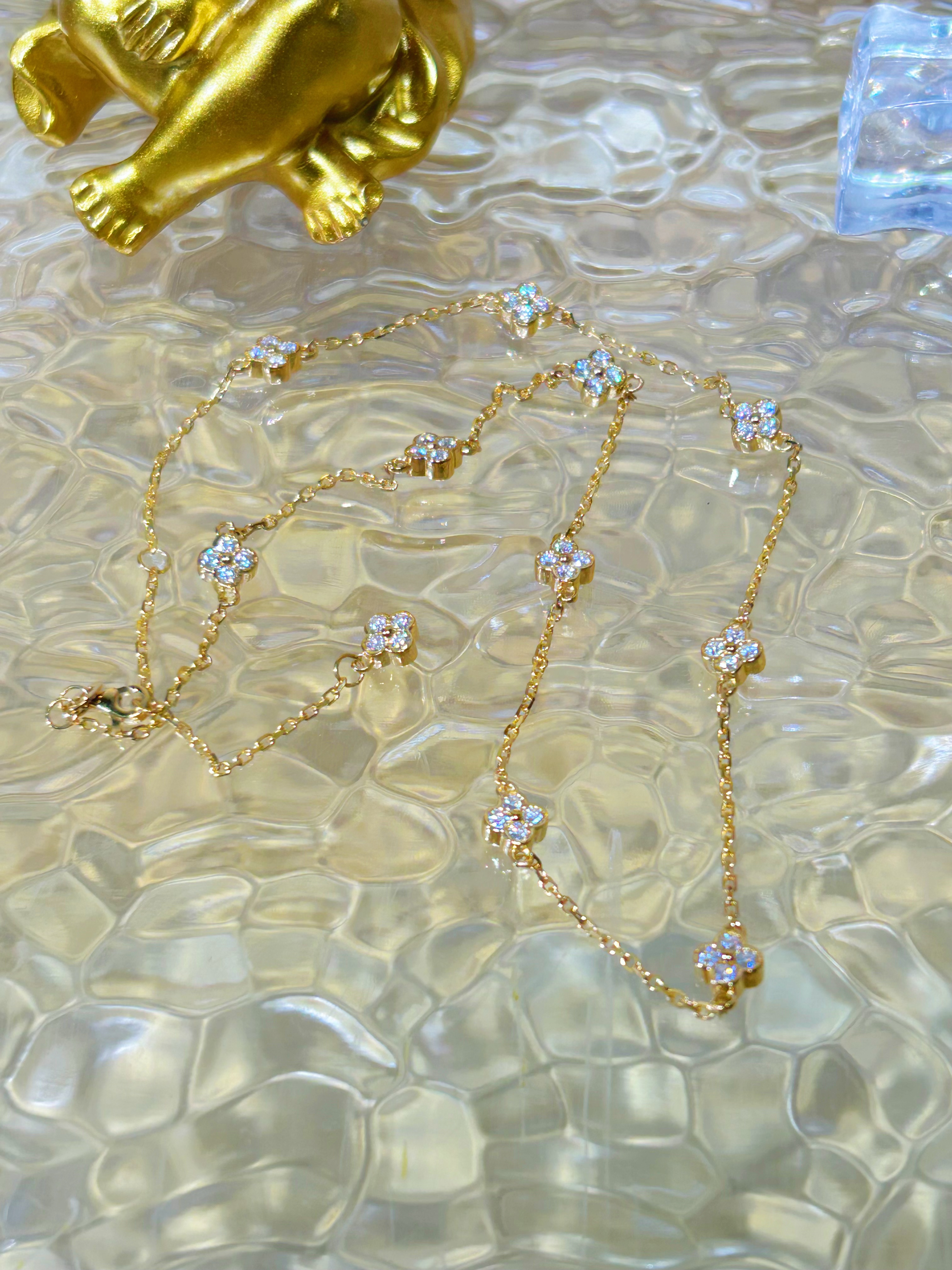 足金999 双面四叶草项链  黄金镶嵌莫桑5G工艺