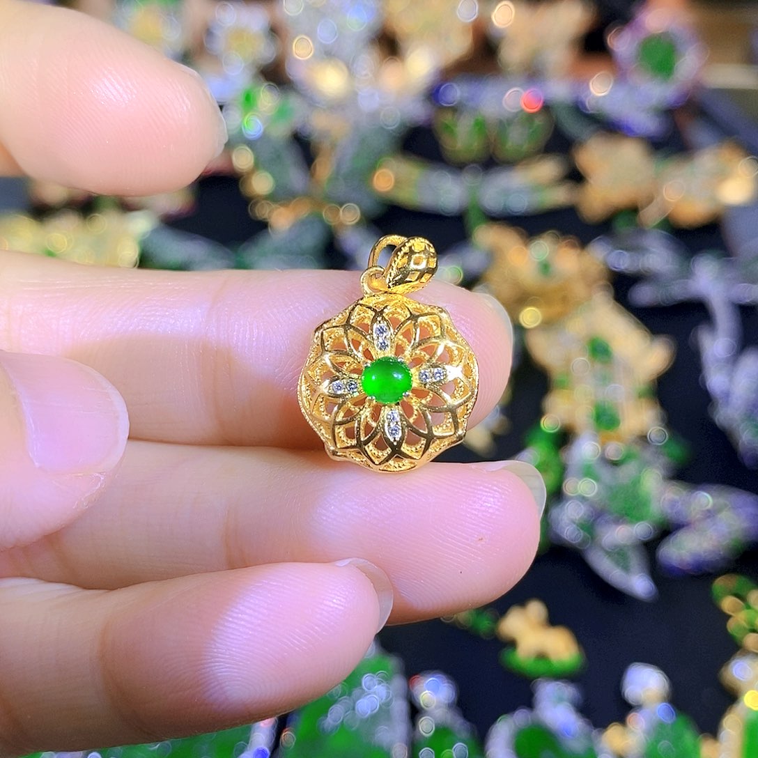 吊坠(不含链)银S925镶嵌翡翠