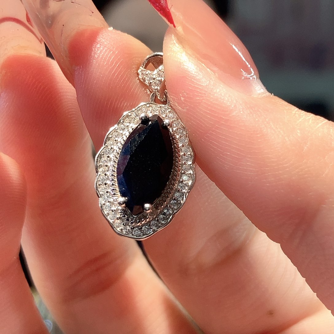 蓝宝石颈饰银S925镶嵌爱****家