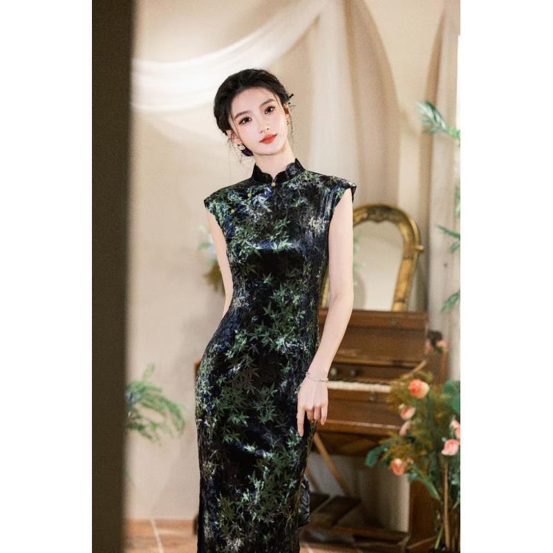 女色年华春夏新款黄绿色高级旗袍气质网红时尚夏季复古日常中国风