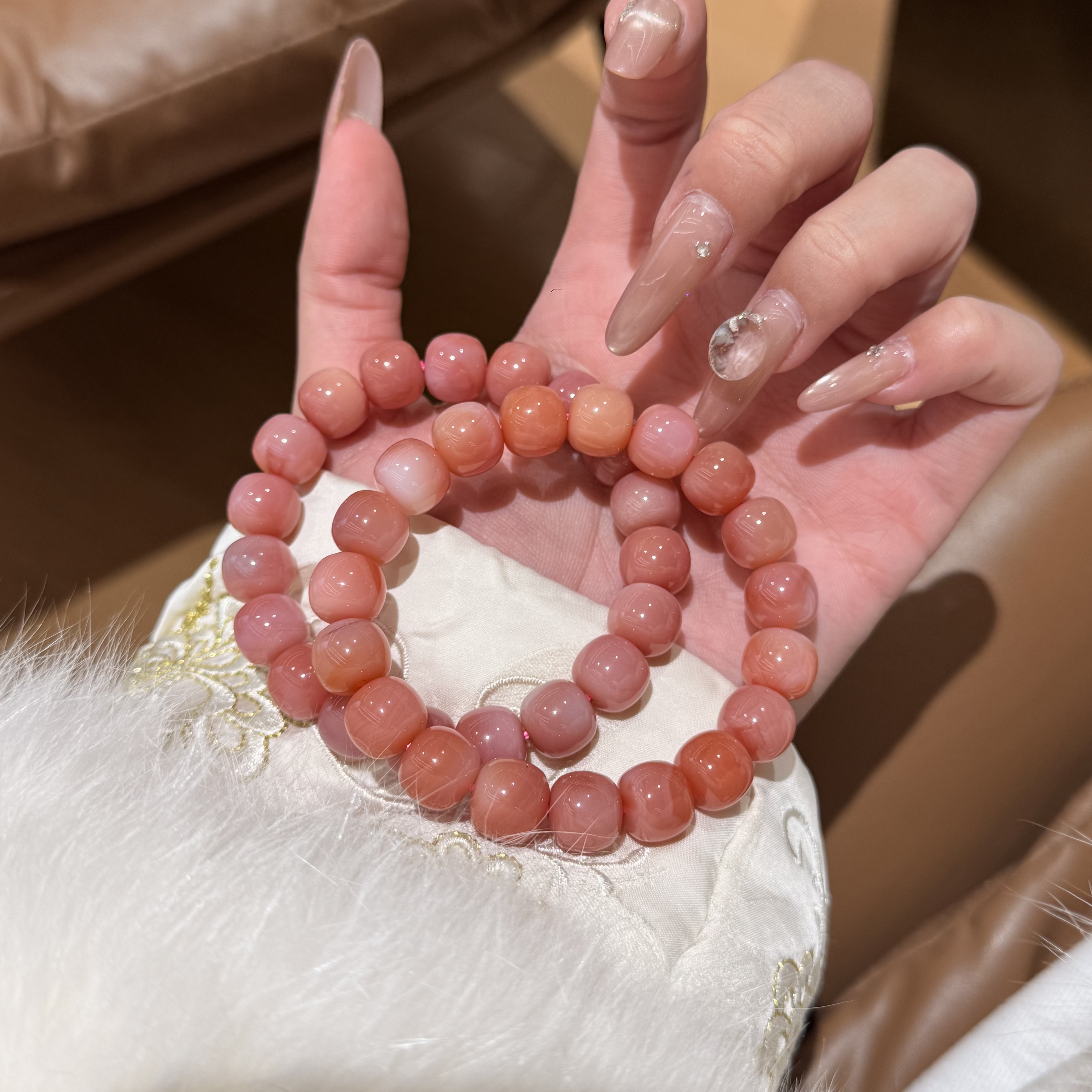 晶挖挖天然粉糯樱花粉玛瑙（满肉满糯）手串时尚（6442）多样性发其一