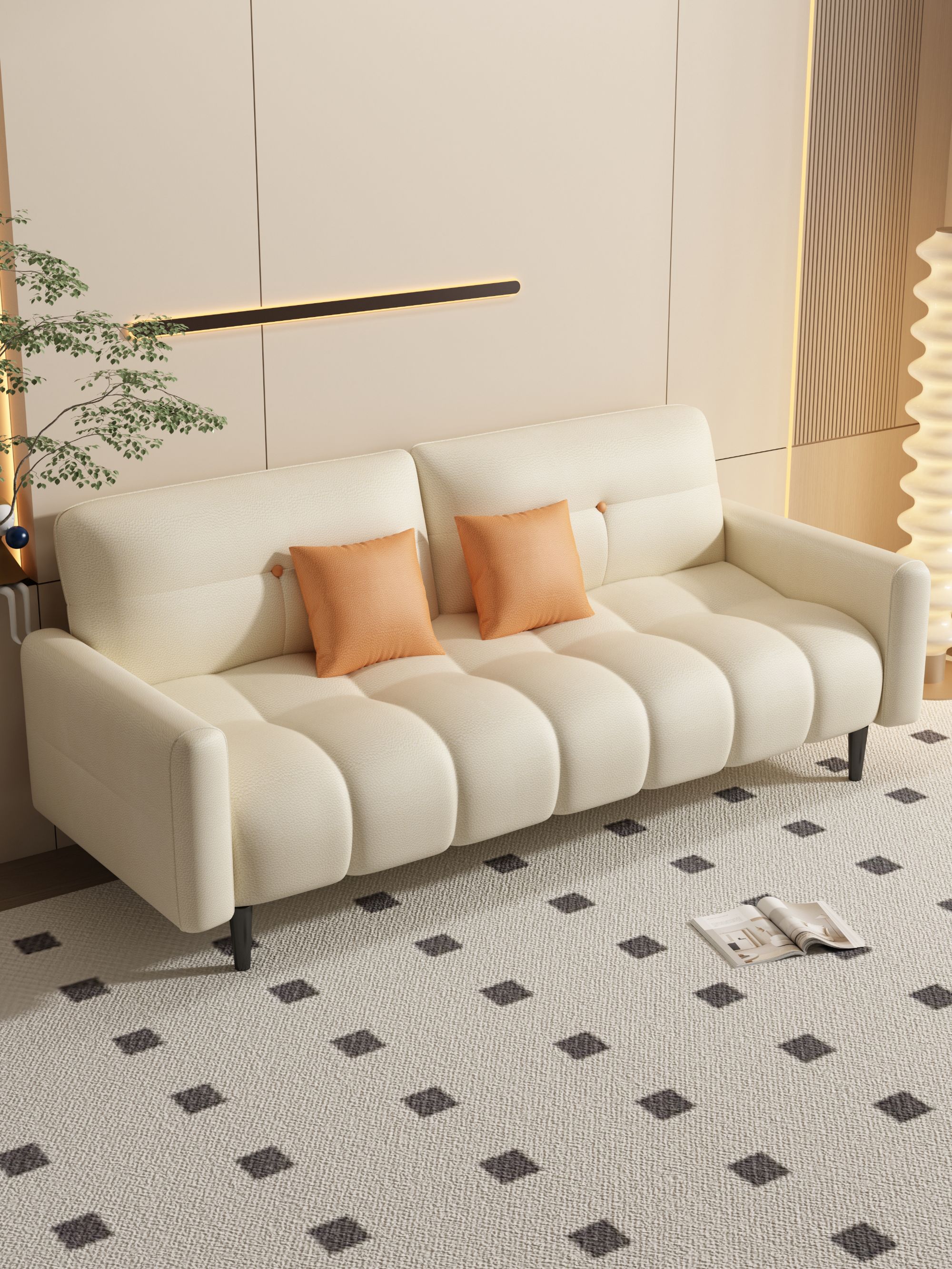 公寓沙发一体两用客厅出租房现代简约多功能猫爪皮沙发床