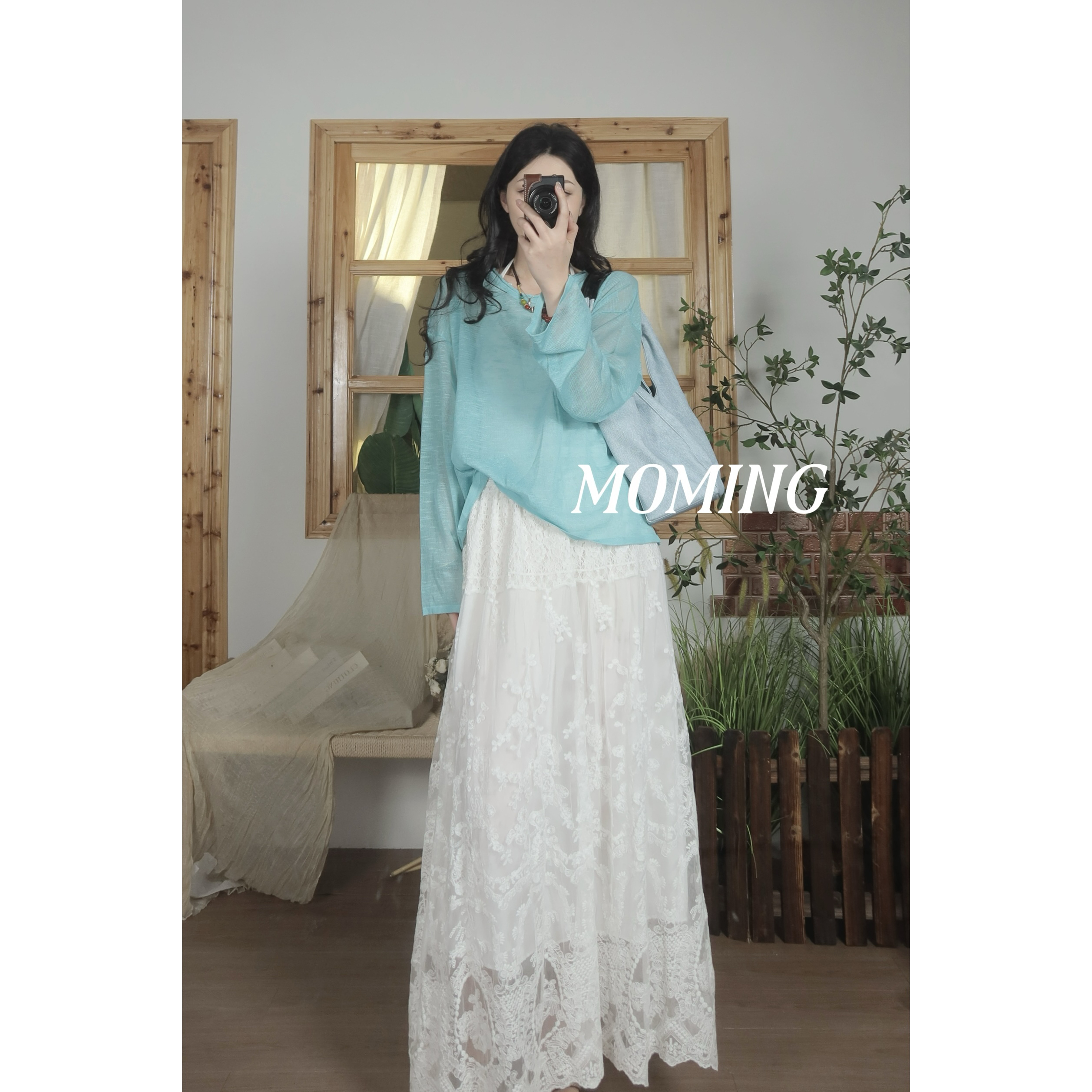 MOMING夏季新品 午后 法式夏日冰爽圆领针织防晒长袖T恤