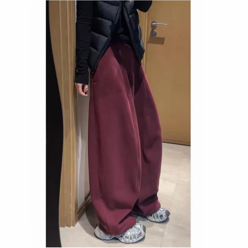 2025欧货新款加厚加绒松紧腰宽松女冬季无廓形弯刀阔腿气球裤女t